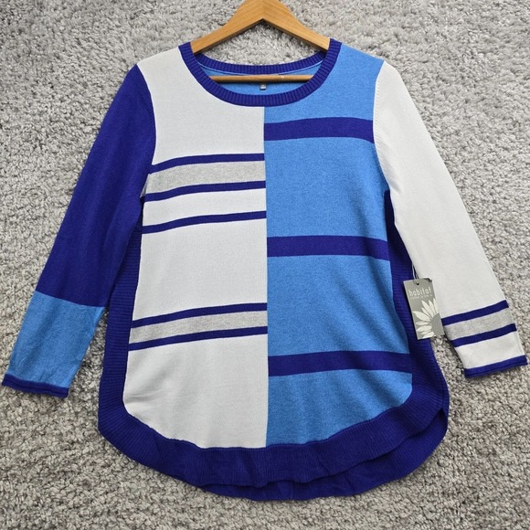 Habitat Sweater Womens Medium Blue Long Sleeve Pullover Stretch Knit Cotton - Picture 1 of 12